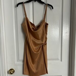 Glamorous Tan Satin Dress